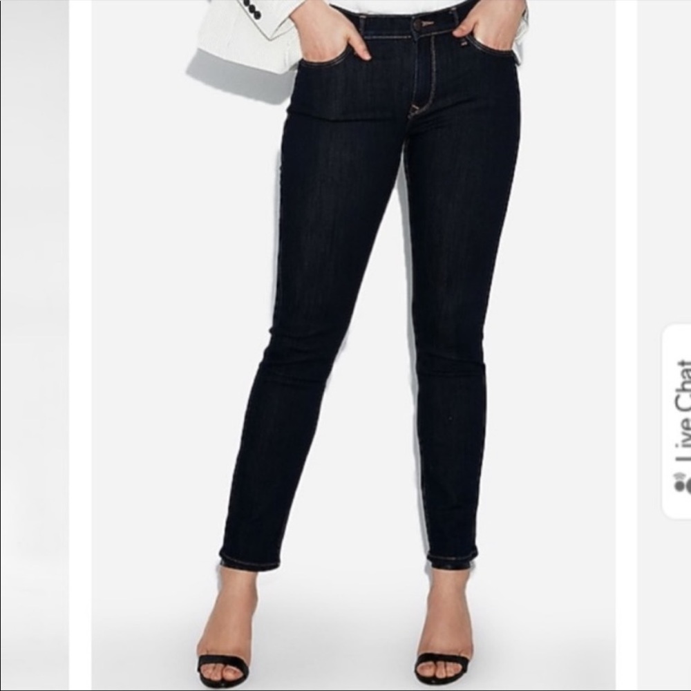 Express Mid Rise Dark Wash Skinny Jeans